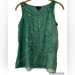 Curations tank top with embroidered sheer overlay detail on front green XS